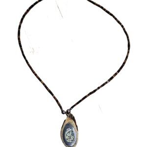 Vintage Bone Bead Necklace w/ Sliced Antler Bone Inlaid Silver & Mother of Pearl